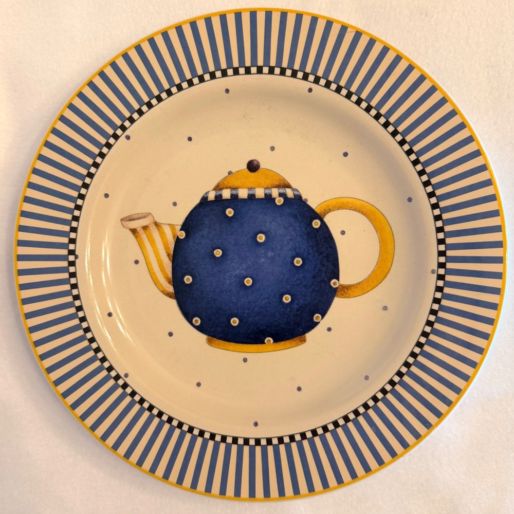 Sakura TEAPOTS Salad Plate 8"  Polka Dot Teapot 1998‎ Debbie Mumm
